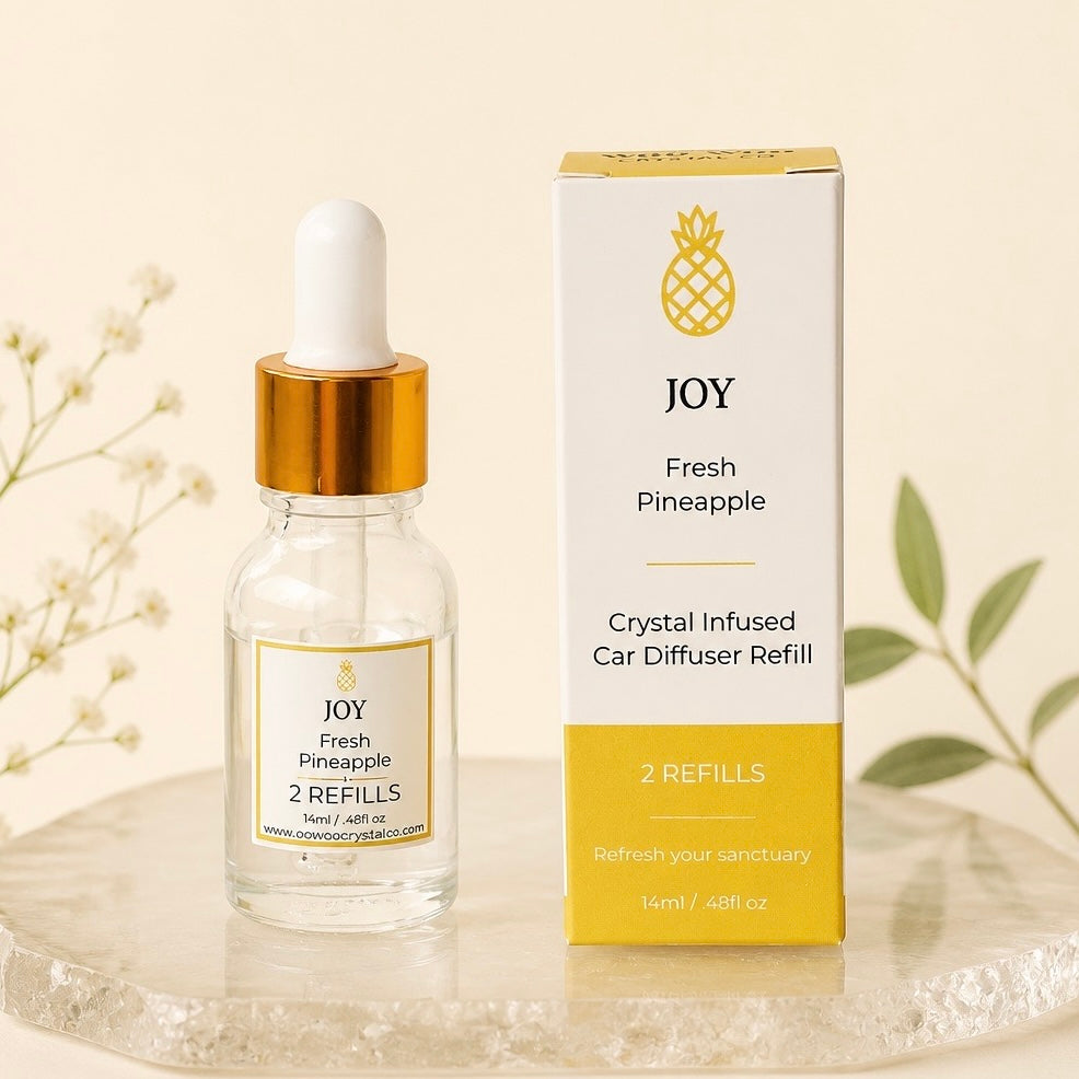 JOY refill dropper bottle beside its yellow box: Fresh Pineapple, 2 refills